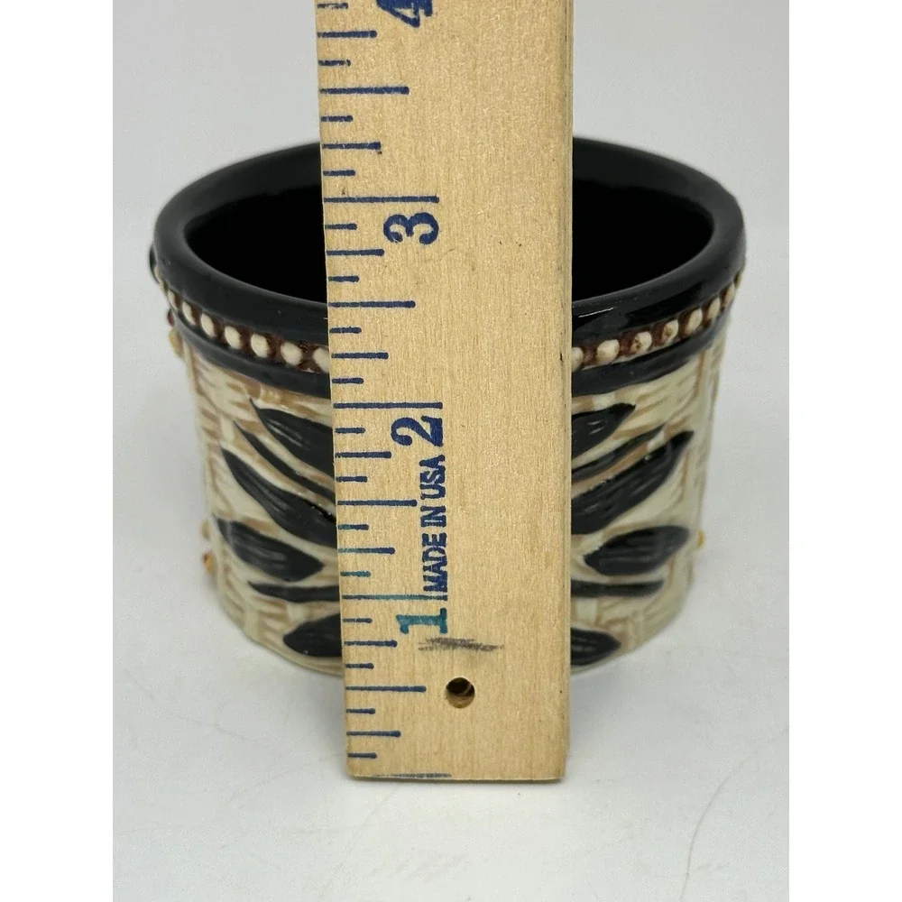 Temp-tations Ramekins Black Old World Basket Weave Ceramic 6oz Set of 2